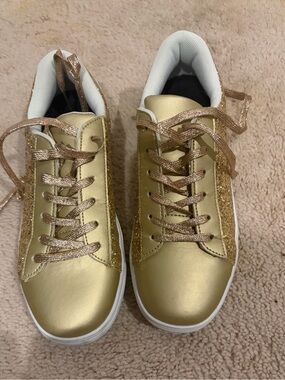 Sequin Lace Up Sneakers Gold Size 6